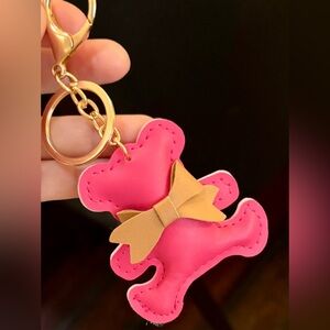 Pink Bear Keychain/Bag Charm with Tan Bow